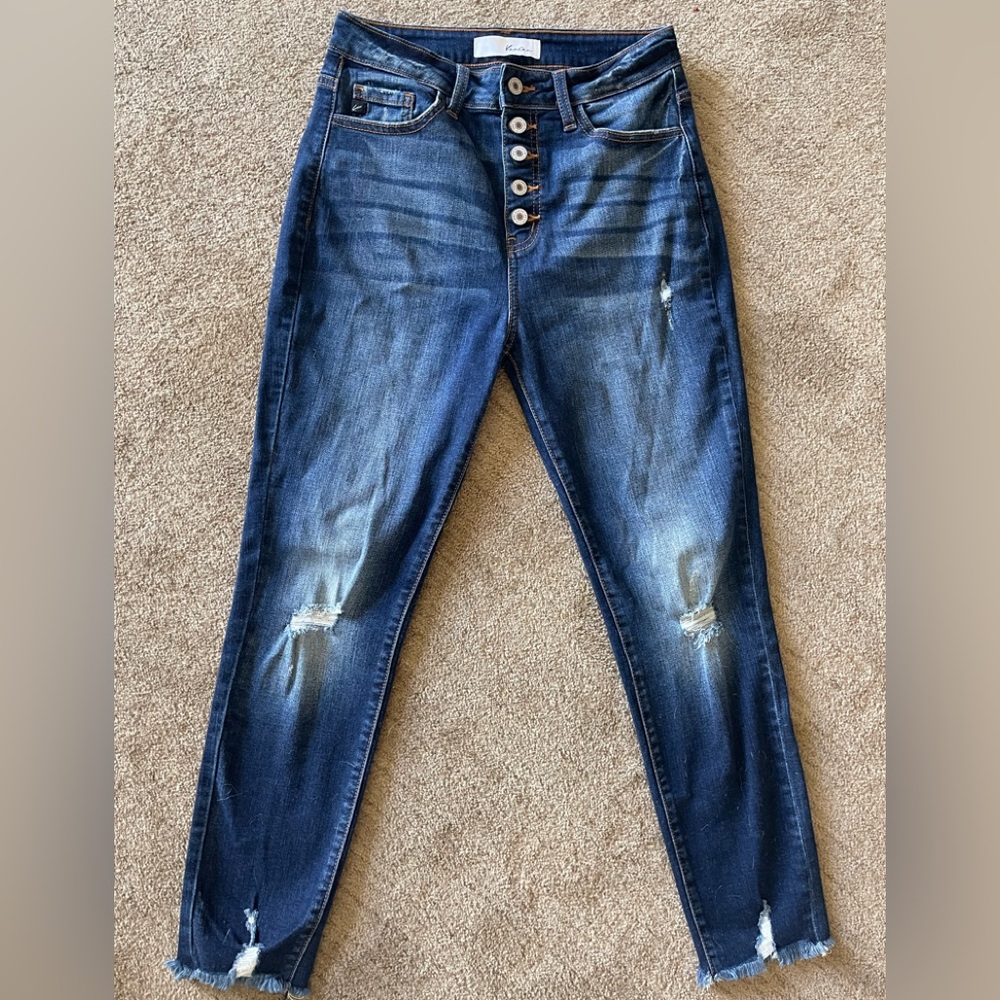 KANCAN TILLEY FRAYED ANKLE HIGH WAISTED SKINNY JEANS